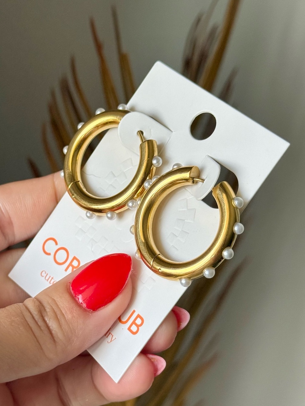 Chunky Gold Pearl Hoop Earrings | 18K Gold | Hypoallergenic
